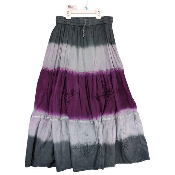 Jackpot Purple Gray Tie Dye Tiered Maxi Skirt One Size Elastic Waist Boho Whimsy - Picture 1 of 6